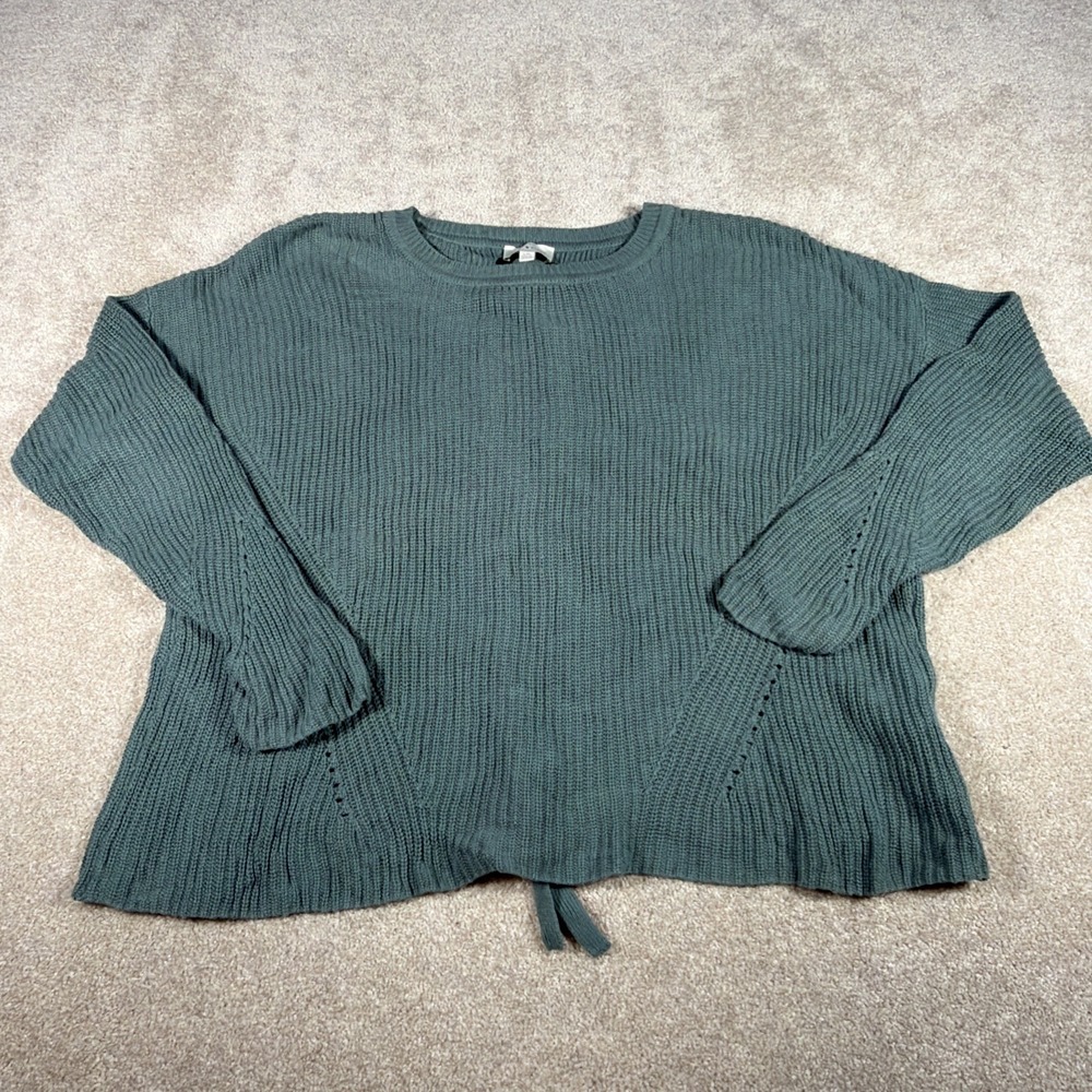 Lucky Brand Long Sleeve Cotton Sweater Womens Large Green Lace Up Back Boho